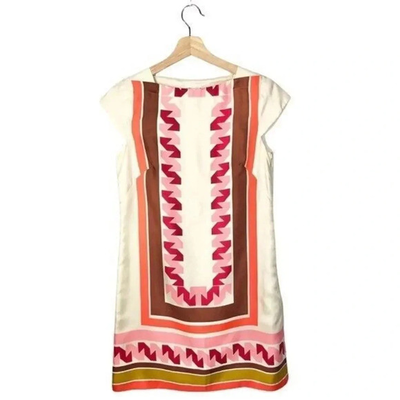 Milly Silk Geometric Print Shift Short Sleeve Mini Dress 0 - Picture 1 of 8
